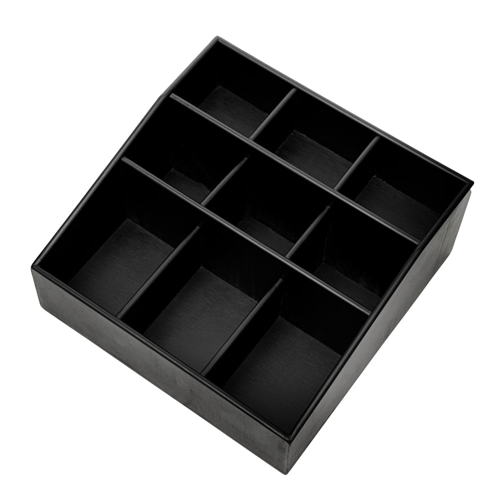 Bambuddha Square Black Bamboo Condiment Organizer - 9 Compartments - 11 3/4" x 11 3/4" x 5 1/2" - 1 count box