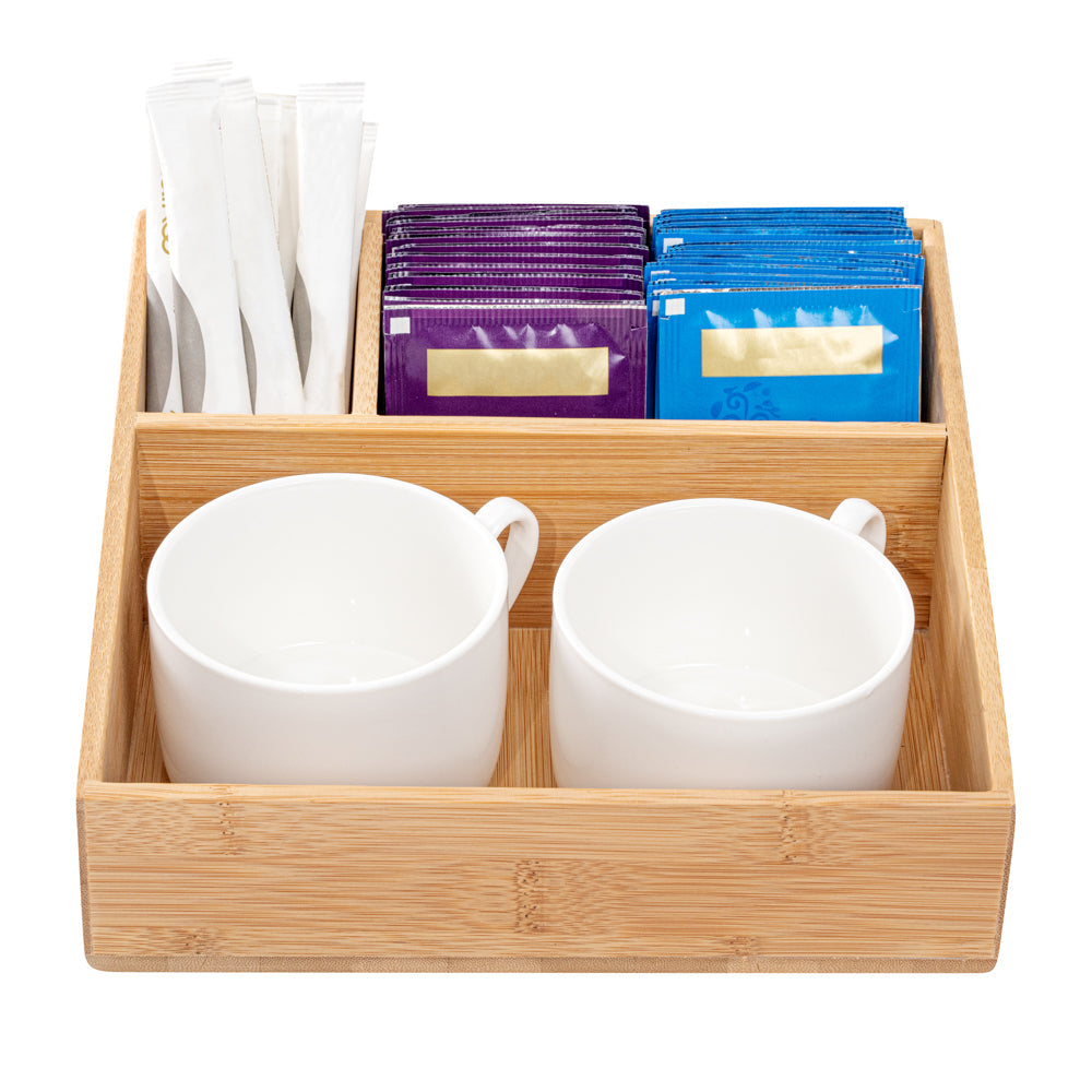 Restpresso Square Natural Bamboo Packet Organizer - 8 1/4" x 8 1/4" x 2" - 1 count box