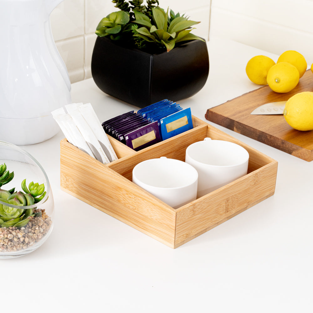 Restpresso Square Natural Bamboo Packet Organizer - 8 1/4" x 8 1/4" x 2" - 1 count box