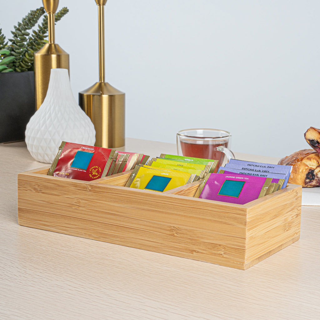 Restpresso Rectangle Natural Bamboo Packet Organizer - 9 1/2" x 4 1/4" x 2" - 1 count box