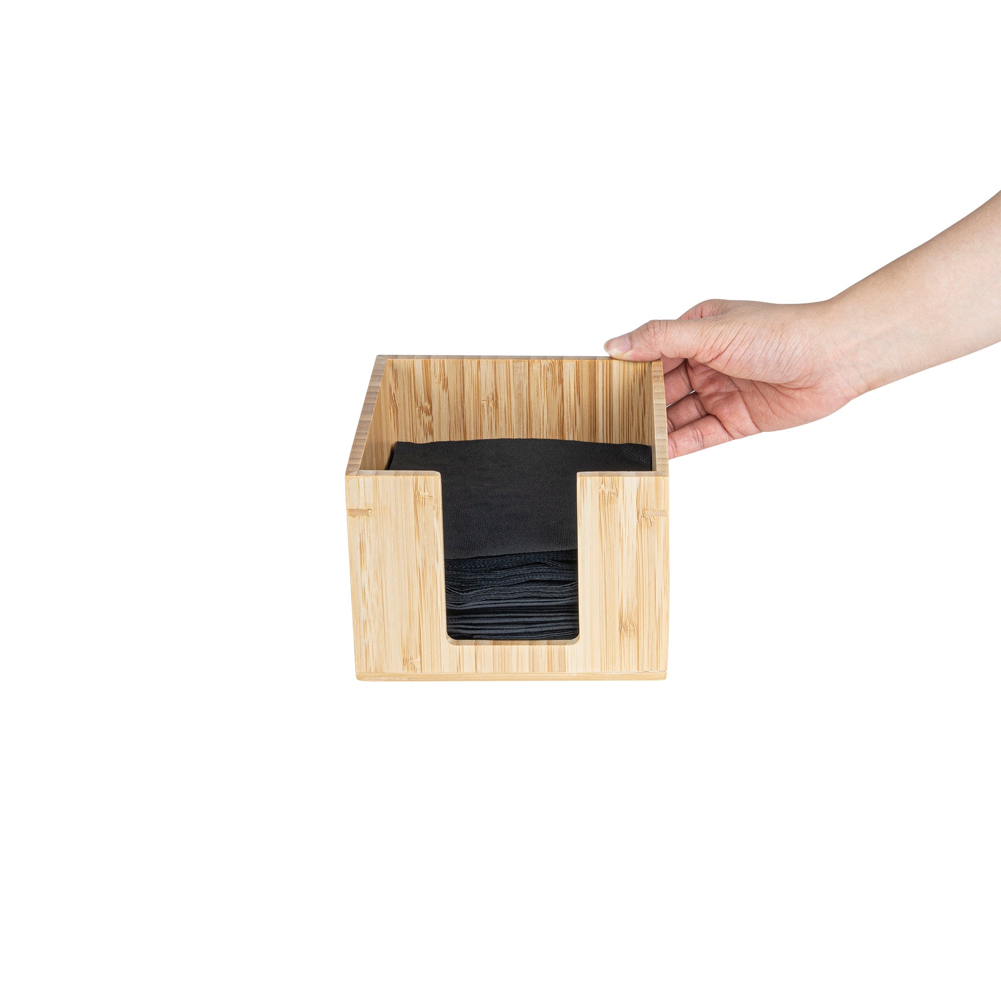 Nature Tek Square Natural Bamboo Cocktail Napkin Holder - 5 1/2" x 5 1/2" x 4" - 1 count box
