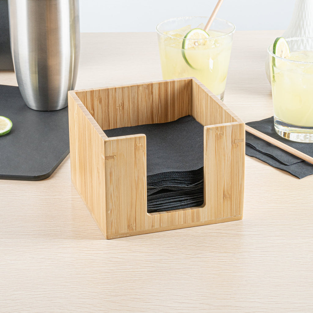 Nature Tek Square Natural Bamboo Cocktail Napkin Holder - 5 1/2" x 5 1/2" x 4" - 1 count box