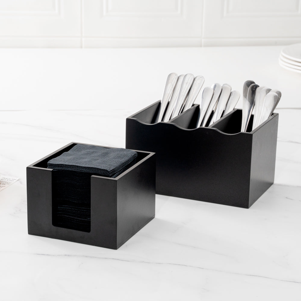 Nature Tek Square Black Bamboo Cocktail Napkin Holder - 5 1/2" x 5 1/2" x 4" - 1 count box
