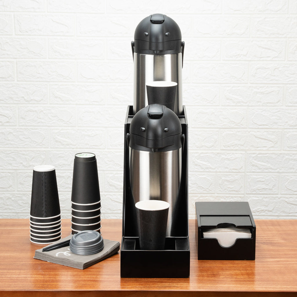 Restpresso Black Bamboo Dual Airpot Coffee Dispenser Display - 23 1/2" x 7" x 13 1/2" - 1 count box