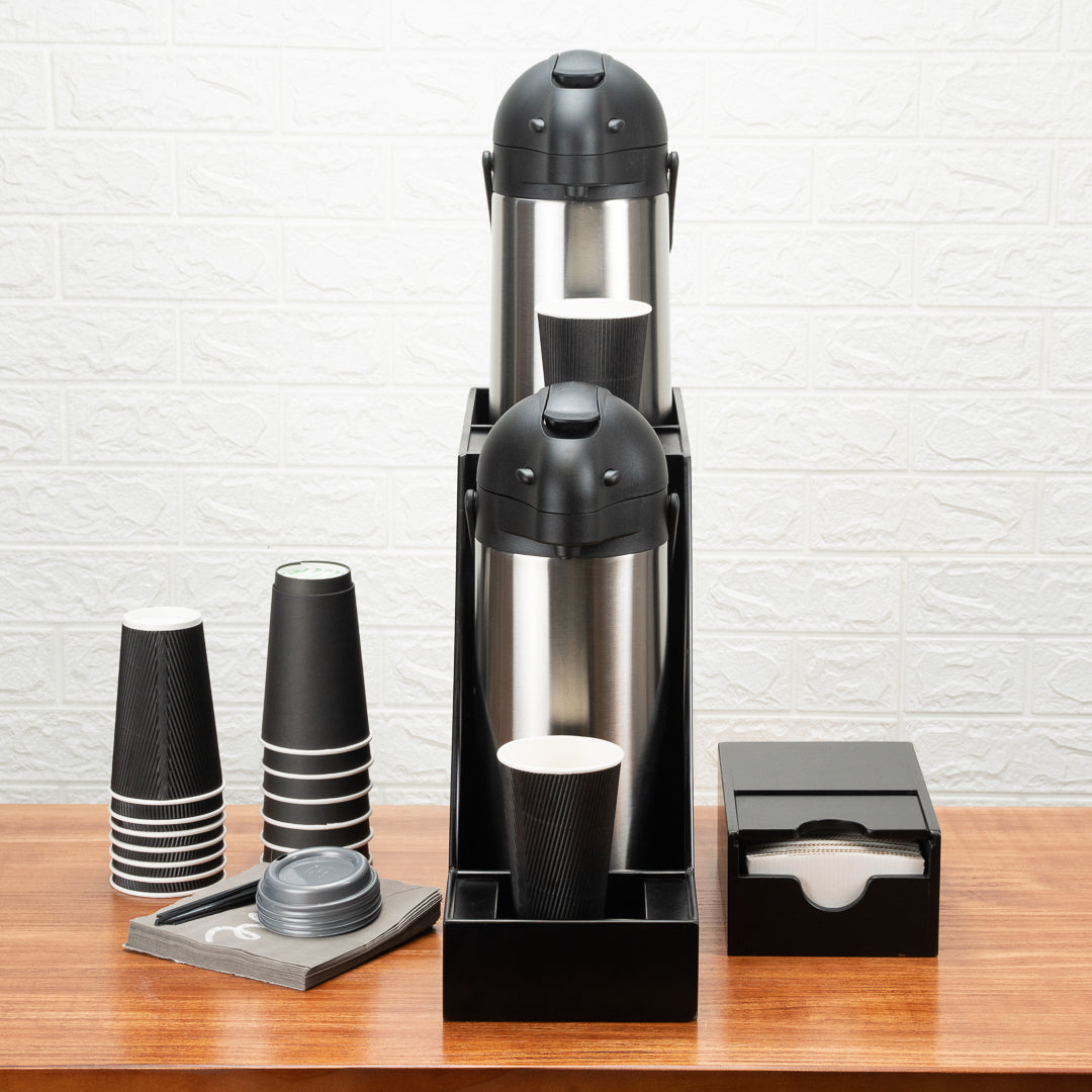 Restpresso Black Bamboo Dual Airpot Coffee Dispenser Display - 23 1/2" x 7" x 13 1/2" - 1 count box