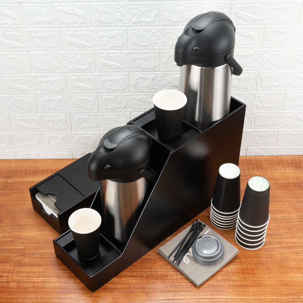 Restpresso Black Bamboo Dual Airpot Coffee Dispenser Display - 23 1/2" x 7" x 13 1/2" - 1 count box