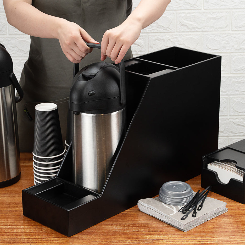 Restpresso Black Bamboo Dual Airpot Coffee Dispenser Display - 23 1/2" x 7" x 13 1/2" - 1 count box