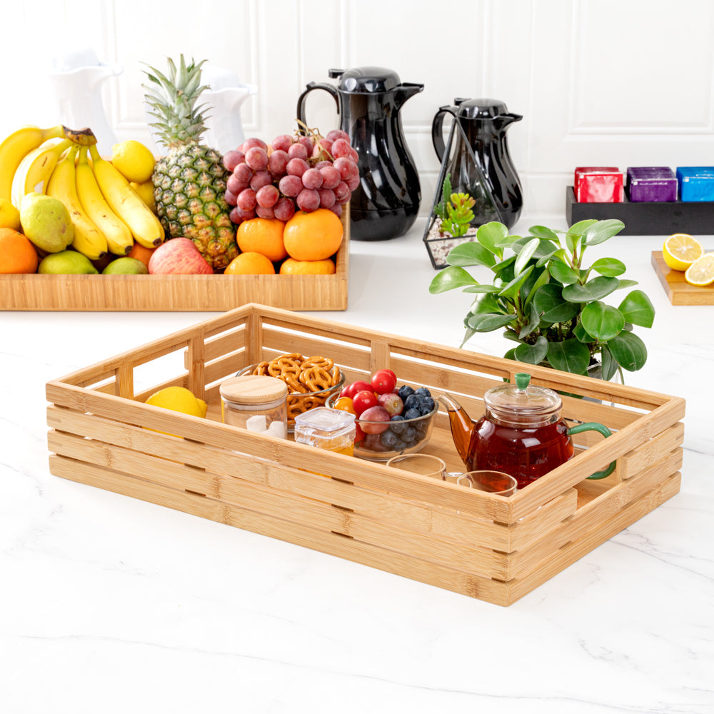 Nature Tek Rectangle Natural Bamboo Serving Tray - with Handles - 20 3/4" x 13" x 3 3/4" - 1 count box