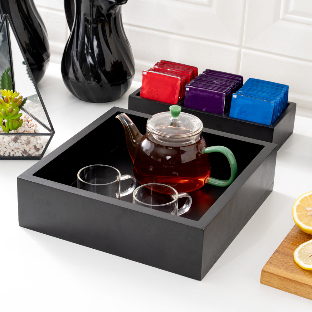 Nature Tek Square Black Bamboo Small Tray - 10" x 10" x 2 3/4" - 1 count box