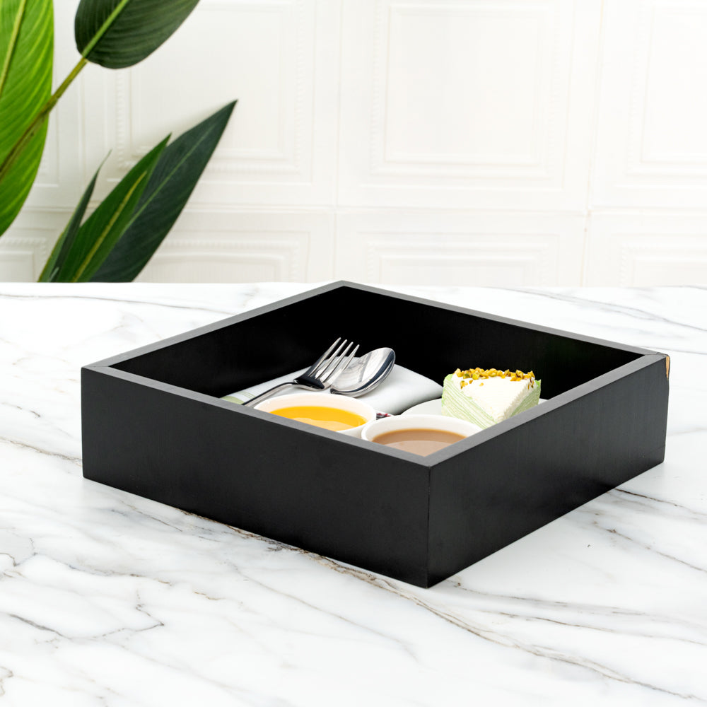 Nature Tek Square Black Bamboo Large Tray - 11 3/4" x 11 3/4" x 3 1/4" - 1 count box