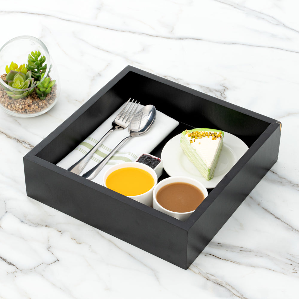 Nature Tek Square Black Bamboo Large Tray - 11 3/4" x 11 3/4" x 3 1/4" - 1 count box
