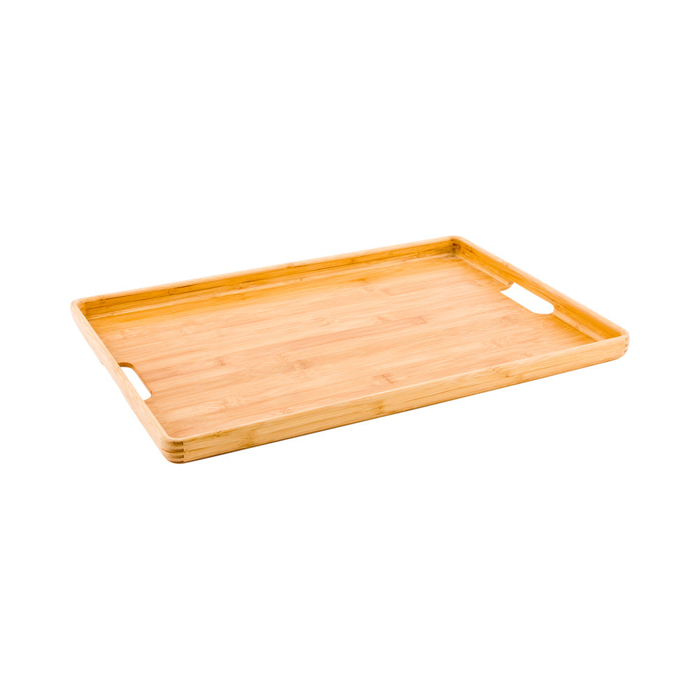Nature Tek Rectangle Natural Bamboo Serving Tray - with Handles - 19 3/4" x 14" x 1" - 1 count box