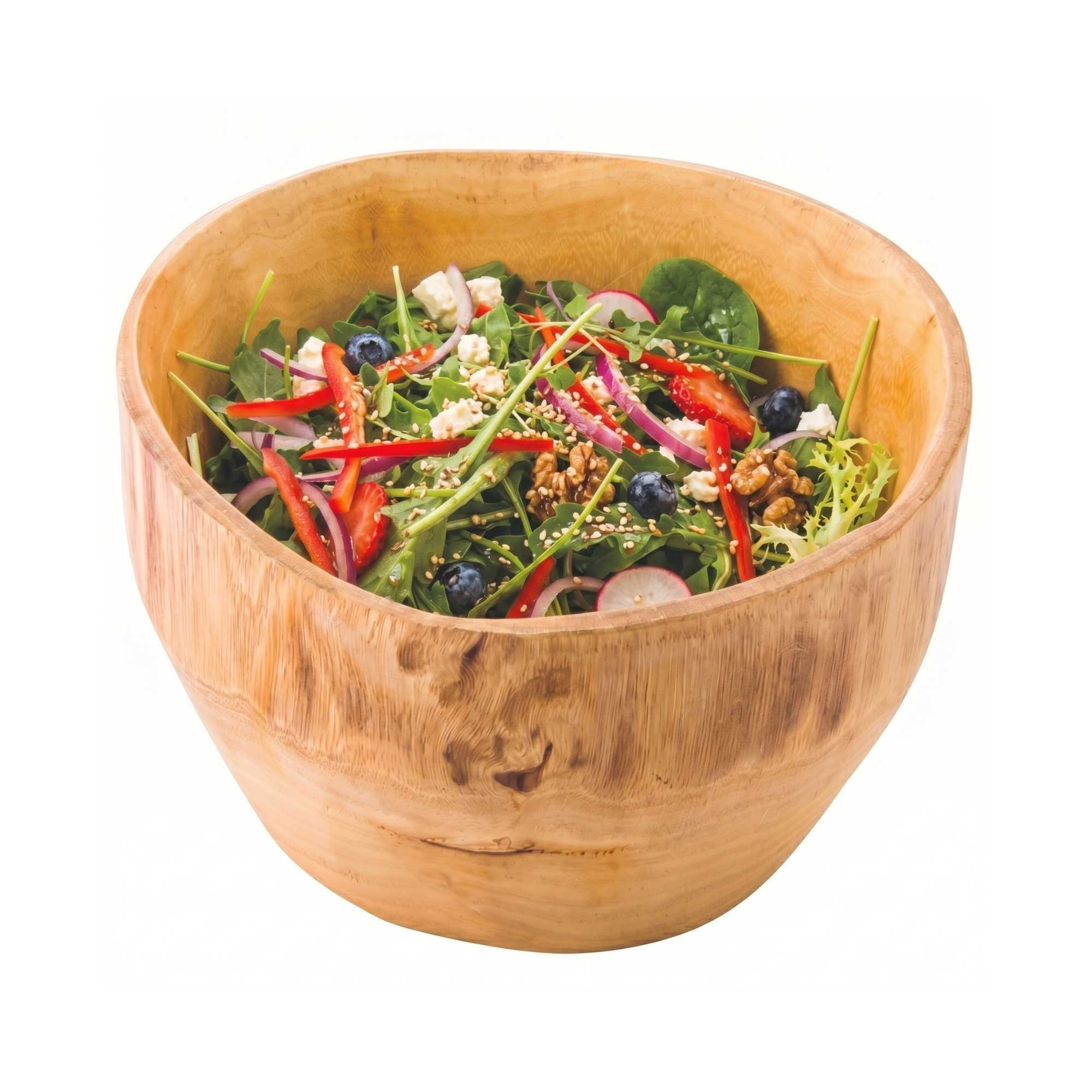 Nature Tek 100 oz Round Natural Wood Serving Bowl - 9 3/4" x 9 3/4" x 5 3/4" - 1 count box