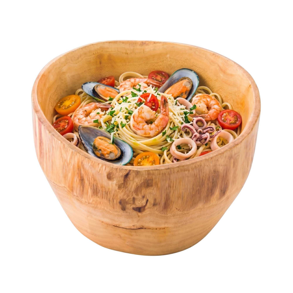 Nature Tek 100 oz Round Natural Wood Serving Bowl - 9 3/4" x 9 3/4" x 5 3/4" - 1 count box