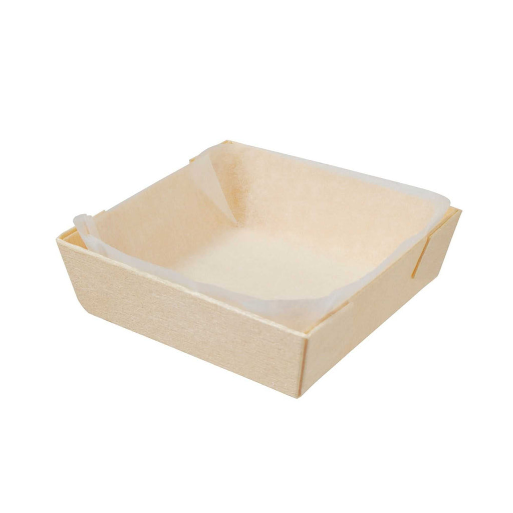 Taipei Poplar Baking / Serving Container - with Paper Liner - 2 3/4" x 2 3/4" x 3/4" - 100 count box