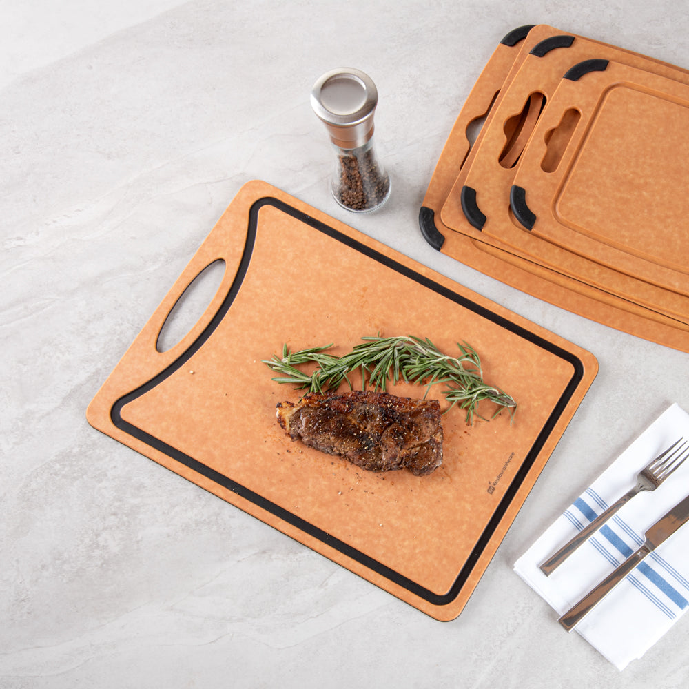 Nature Tek Wood Gourmet Cutting Board - with Juice Groove, Handle - 17 1/4" x 12 3/4" - 1 count box