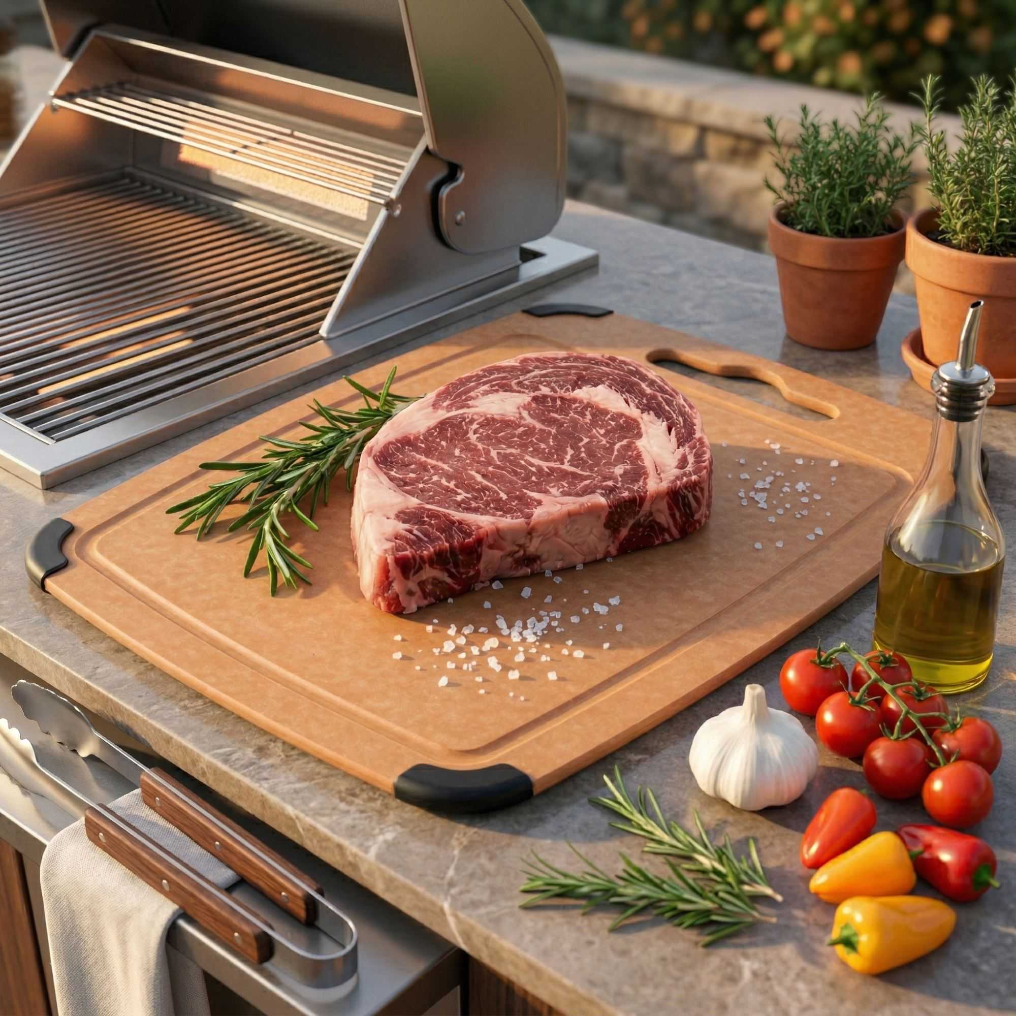 Nature Tek Wood Cutting Board - with Juice Groove, Handle - 17 1/4" x 12 3/4" - 1 count box
