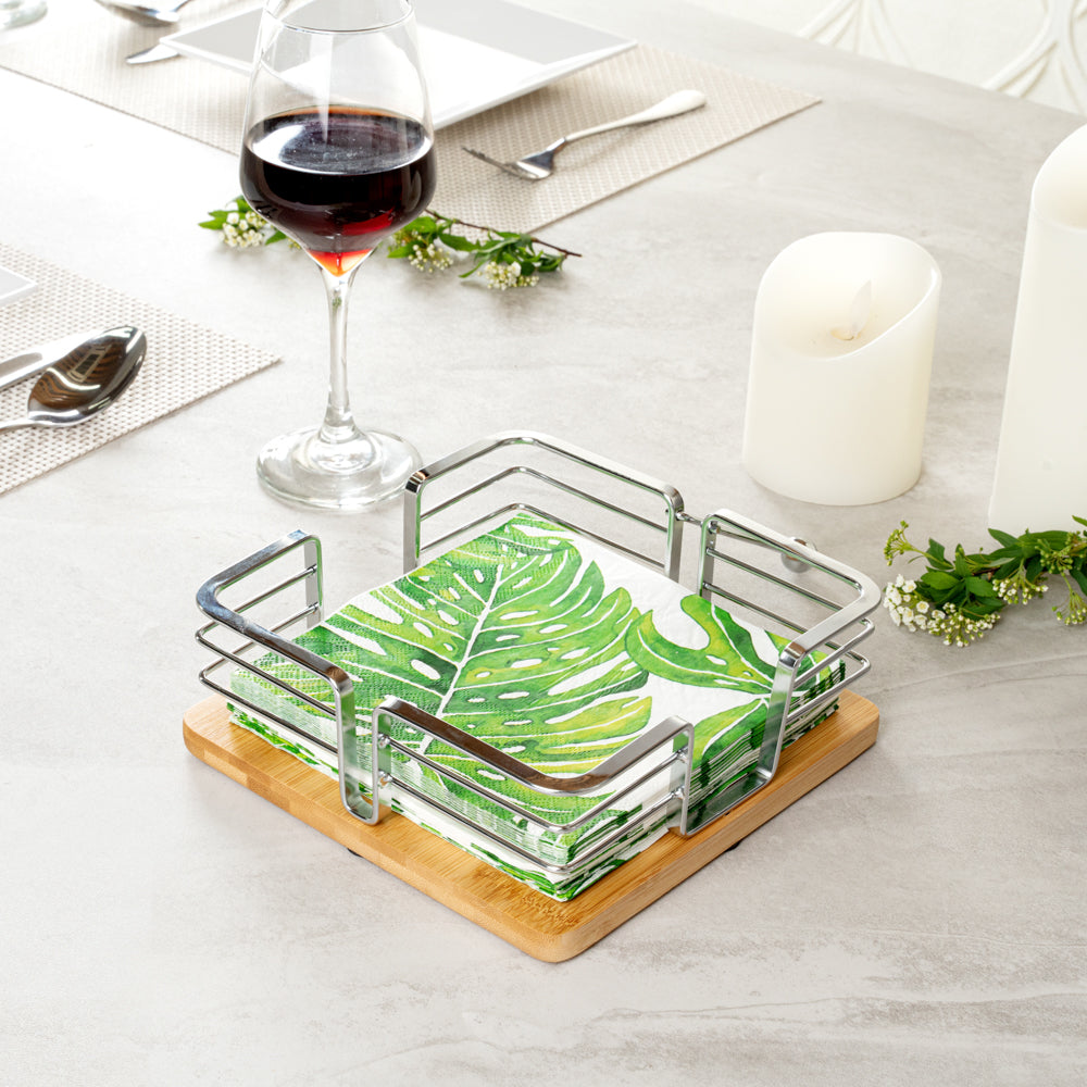 Nature Tek Square Natural Bamboo Napkin Holder - with Weight - 7 3/4" x 7 3/4" x 2 3/4" - 1 count box