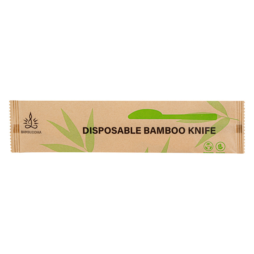 Bambuddha Natural Bamboo Disposable Knife - with Kraft Paper Pouch - 7" x 3/4" - 100 count box