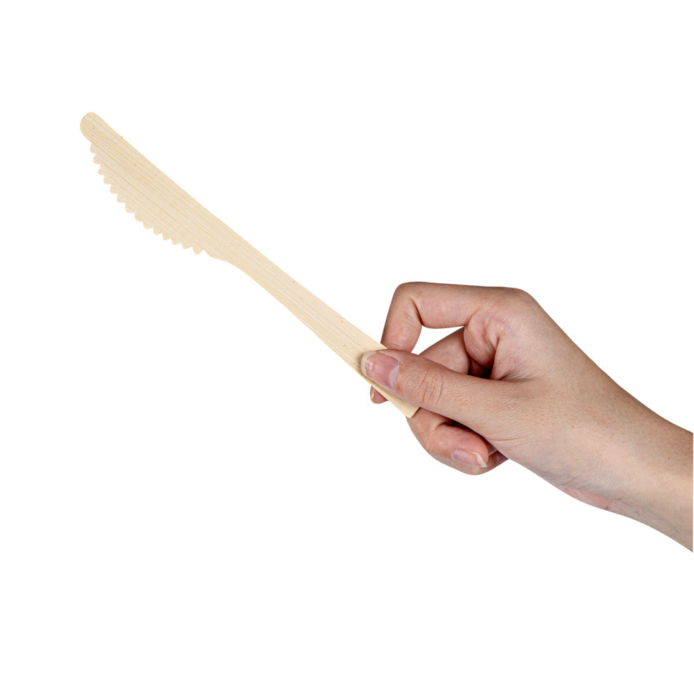Bambuddha Natural Bamboo Disposable Knife - with Kraft Paper Pouch - 7" x 3/4" - 1000 count box