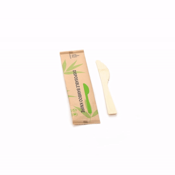Bambuddha Natural Bamboo Disposable Knife - with Kraft Paper Pouch - 7" x 3/4" - 1000 count box