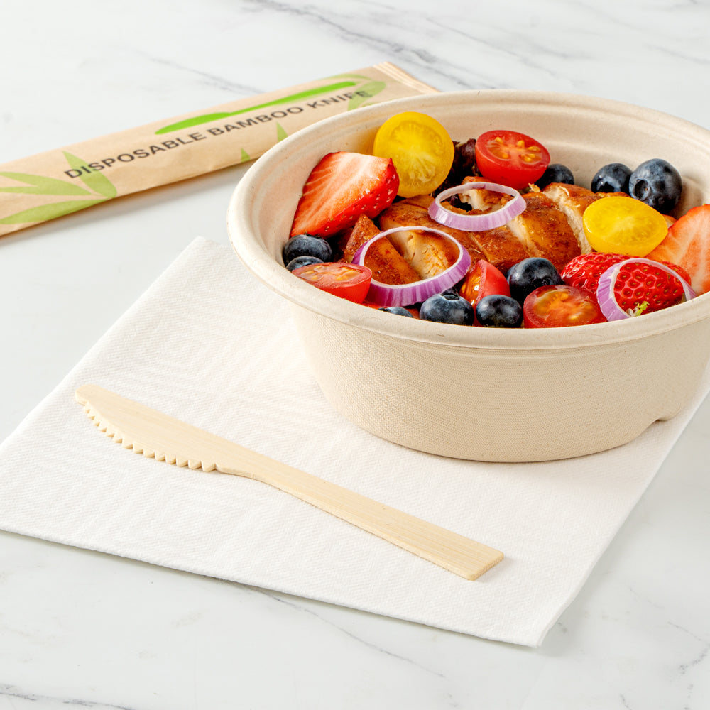 Bambuddha Natural Bamboo Disposable Knife - with Kraft Paper Pouch - 7" x 3/4" - 1000 count box