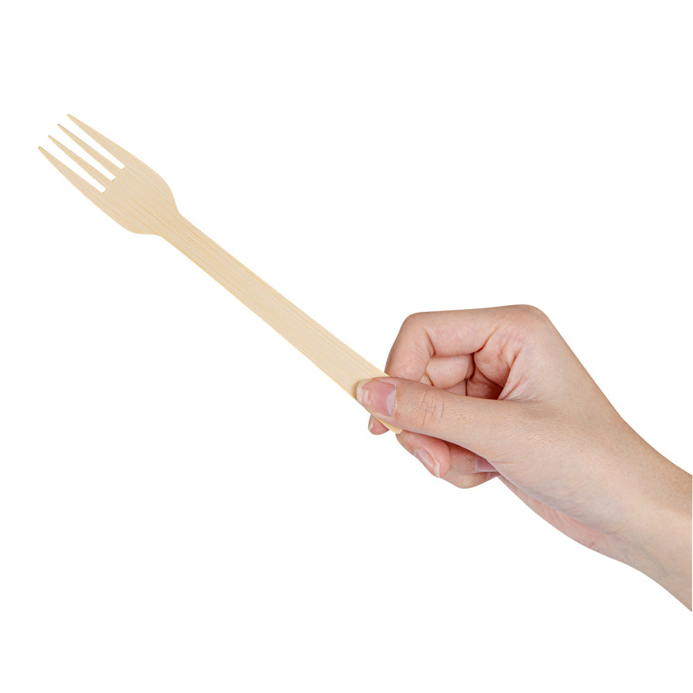 Bambuddha Natural Bamboo Disposable Fork - with Kraft Paper Pouch - 7" x 1" - 100 count box