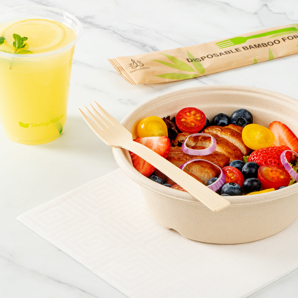 Bambuddha Natural Bamboo Disposable Fork - with Kraft Paper Pouch - 7" x 1" - 100 count box