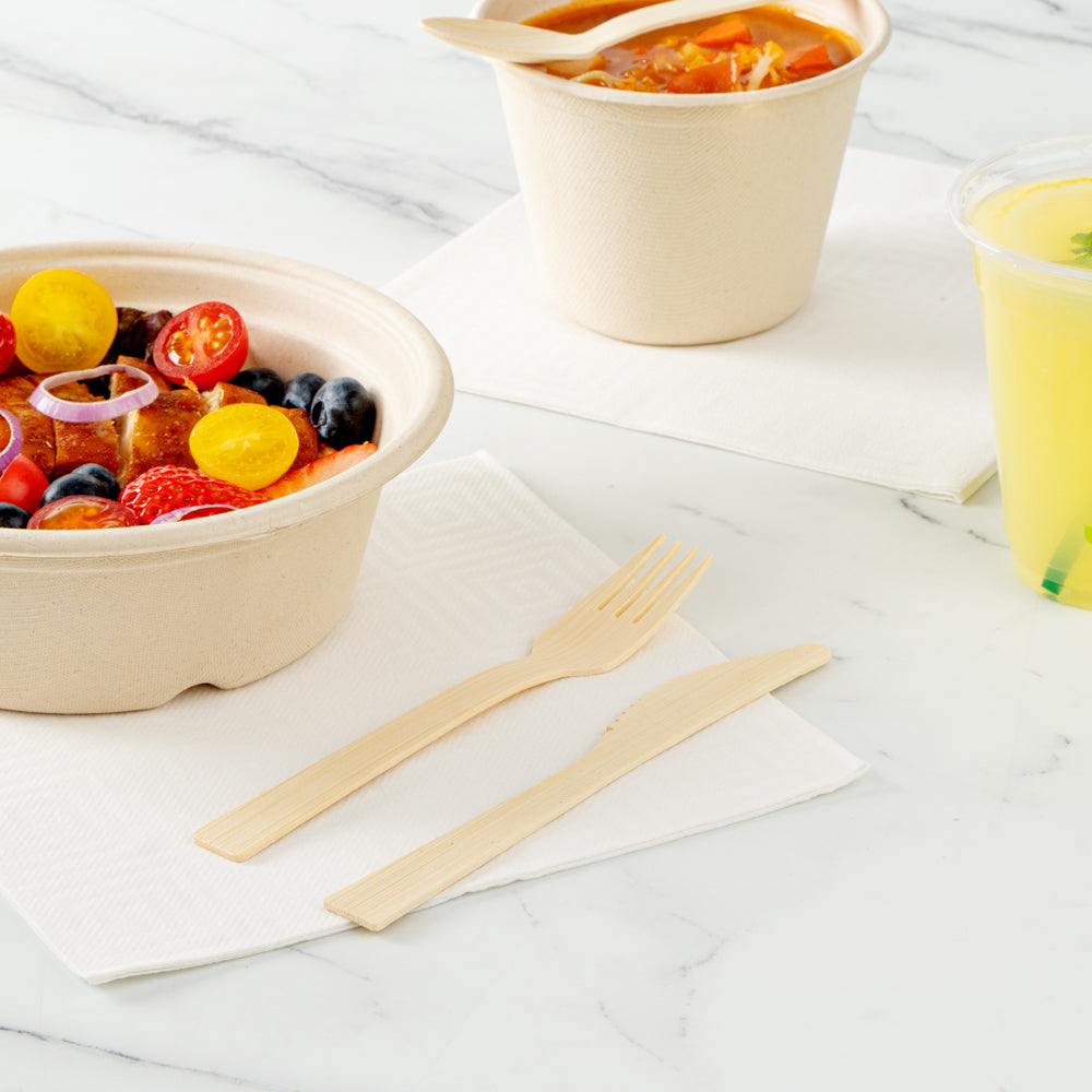 Bambuddha Natural Bamboo Disposable Fork - with Kraft Paper Pouch - 7" x 1" - 100 count box