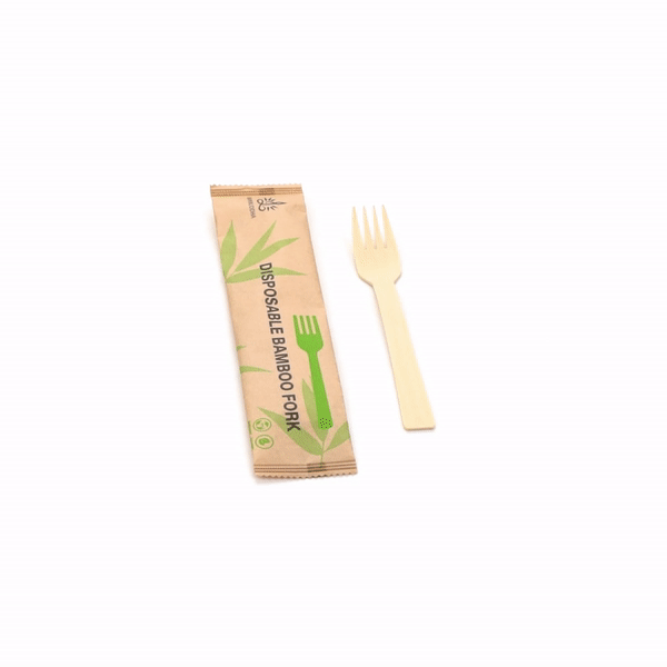 Bambuddha Natural Bamboo Disposable Fork - with Kraft Paper Pouch - 7" x 1" - 1000 count box