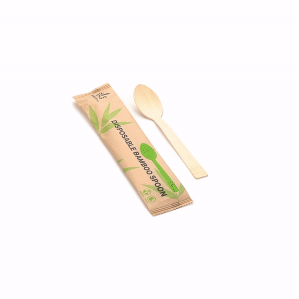 Bambuddha Natural Bamboo Disposable Spoon - with Kraft Paper Pouch - 7" x 1 1/4" - 100 count box