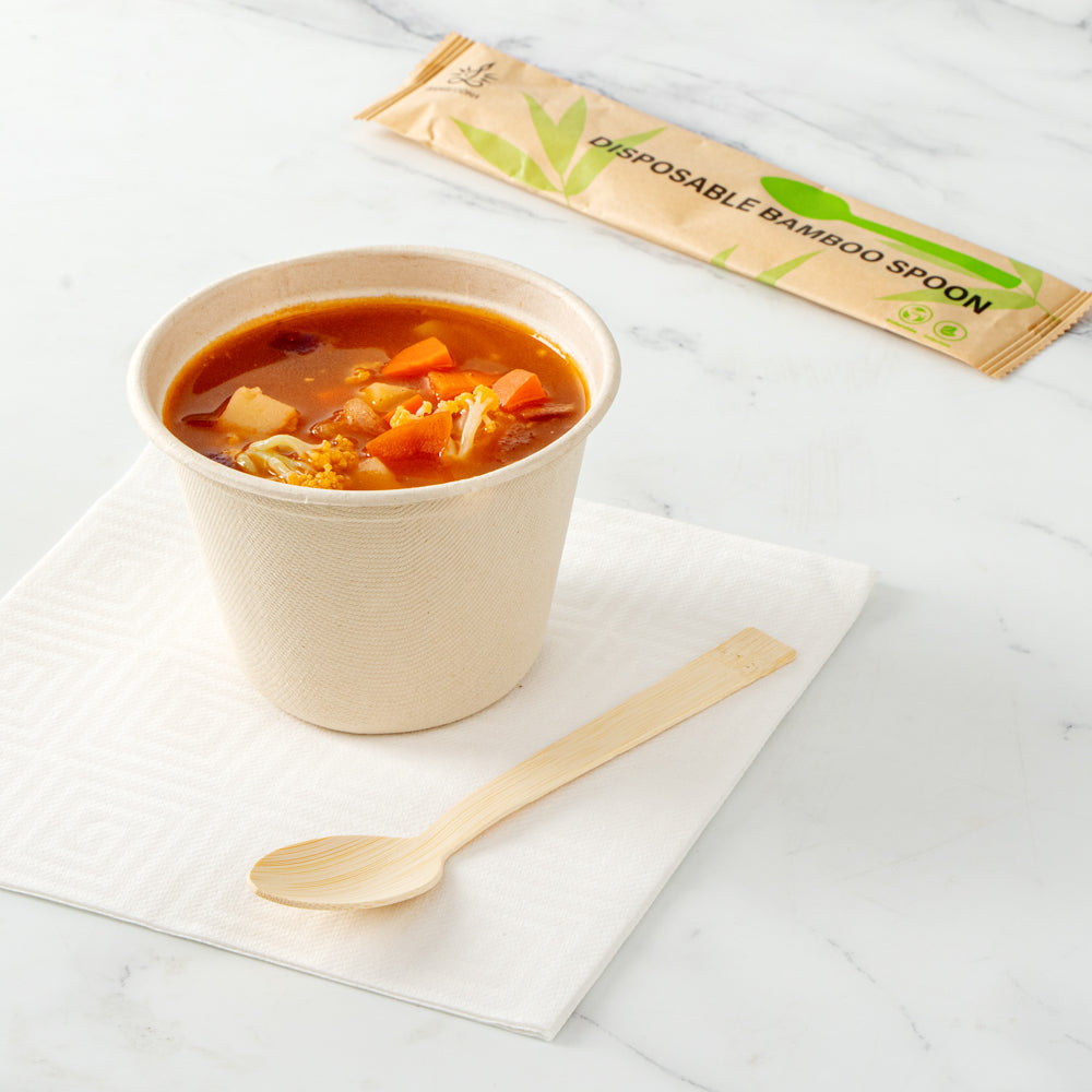 Bambuddha Natural Bamboo Disposable Spoon - with Kraft Paper Pouch - 7" x 1 1/4" - 100 count box