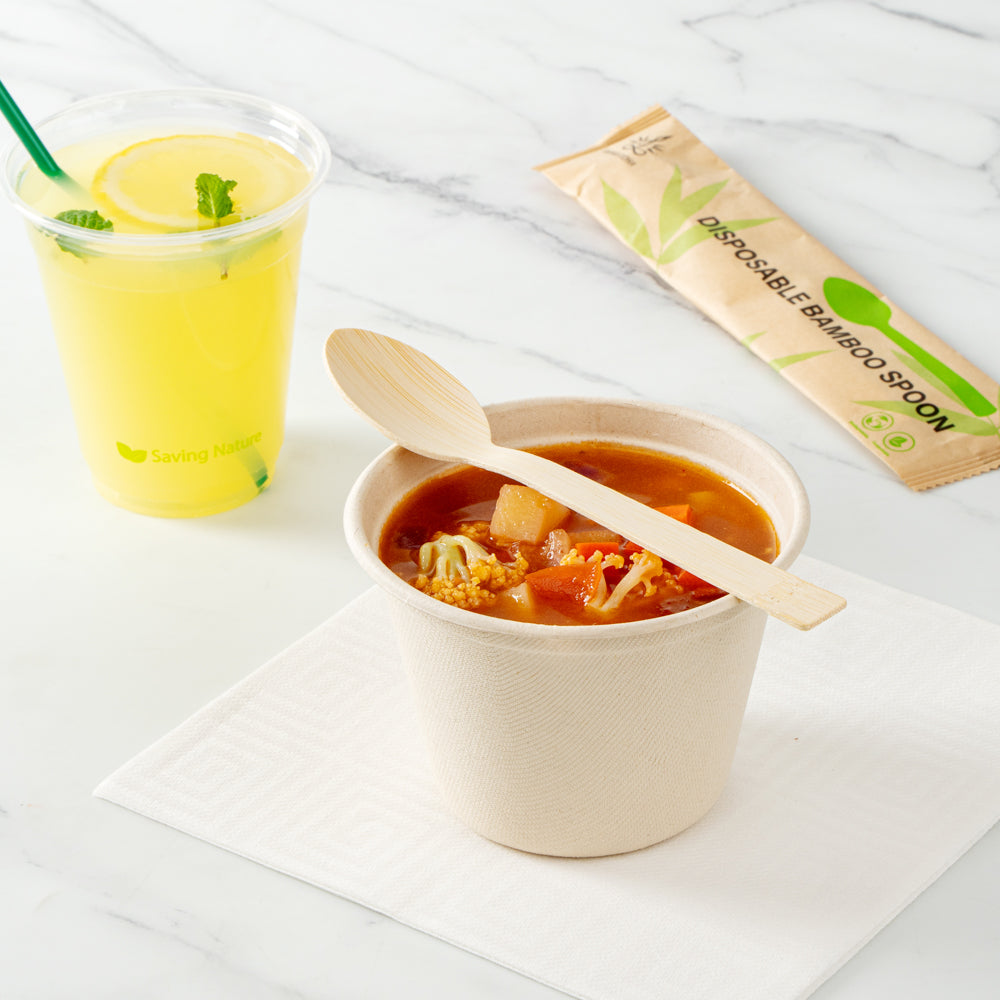 Bambuddha Natural Bamboo Disposable Spoon - with Kraft Paper Pouch - 7" x 1 1/4" - 100 count box
