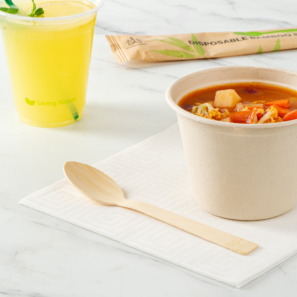 Bambuddha Natural Bamboo Disposable Spoon - with Kraft Paper Pouch - 7" x 1 1/4" - 1000 count box