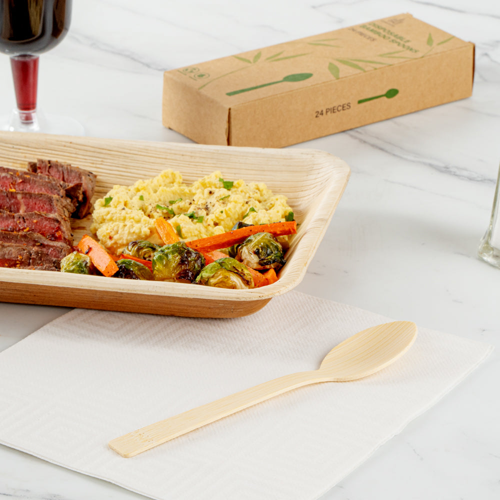 Bambuddha Natural Bamboo Disposable Spoon - Retail Pack - 7" x 1 1/4" - 24 count box