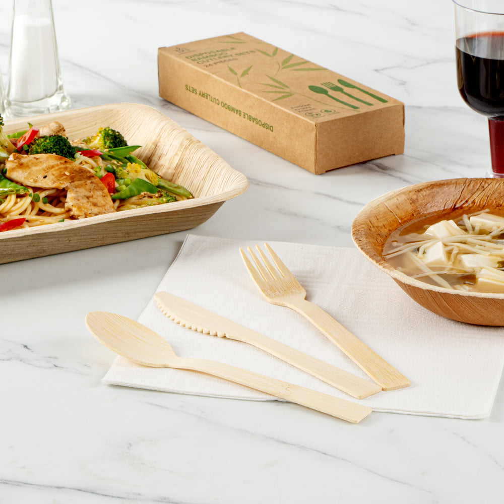 Bambuddha Natural Bamboo Disposable Cutlery Set - Retail Pack - 7" - 24 count box