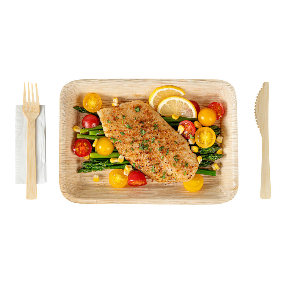 Bambuddha Natural Bamboo Disposable Fork / Knife Set - with White Napkin and Kraft Paper Pouch - 7" - 500 count box