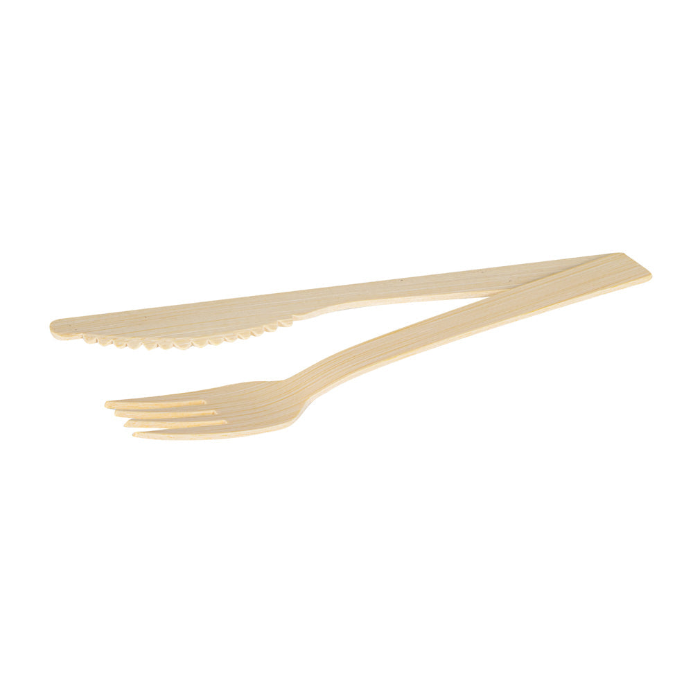 Bambuddha Natural Bamboo Disposable Fork / Knife Set - with White Napkin and Kraft Paper Pouch - 7" - 500 count box