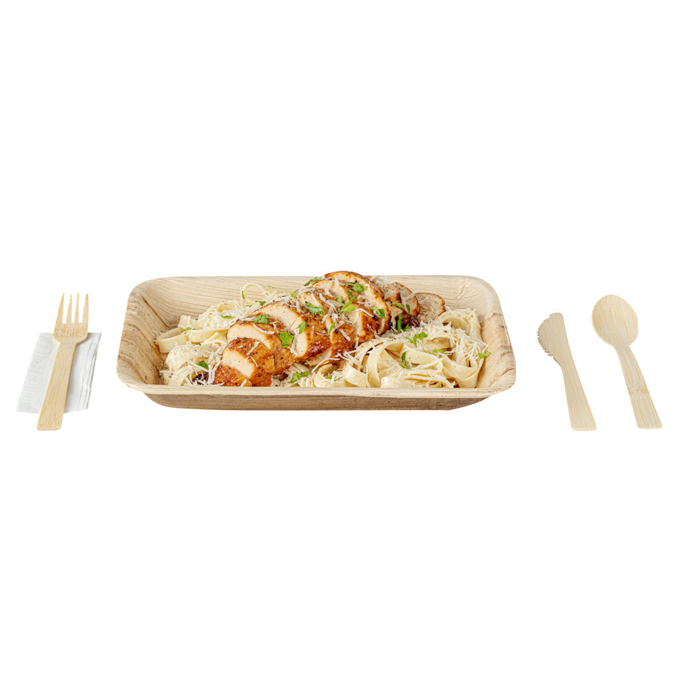 Bambuddha Natural Bamboo Disposable Cutlery Set - with White Napkin and Kraft Paper Pouch - 7" - 100 count box