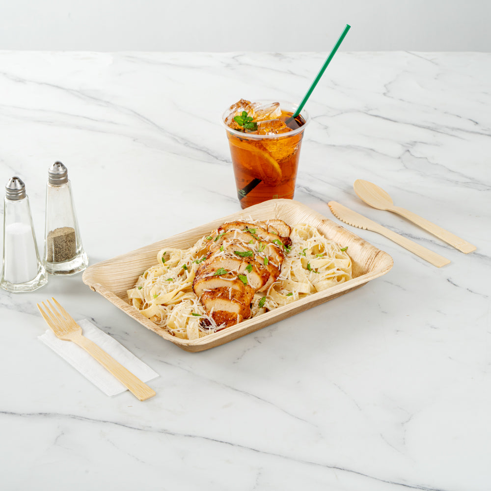 Bambuddha Natural Bamboo Disposable Cutlery Set - with White Napkin and Kraft Paper Pouch - 7" - 100 count box