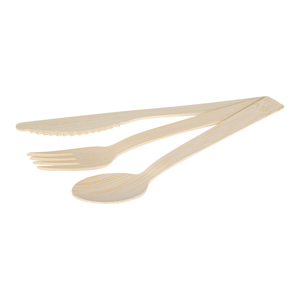 Bambuddha Natural Bamboo Disposable Cutlery Set - with White Napkin and Kraft Paper Pouch - 7" - 500 count box