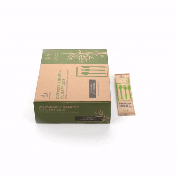 Bambuddha Natural Bamboo Disposable Cutlery Set - with Kraft Paper Pouch - 7" - 50 count box