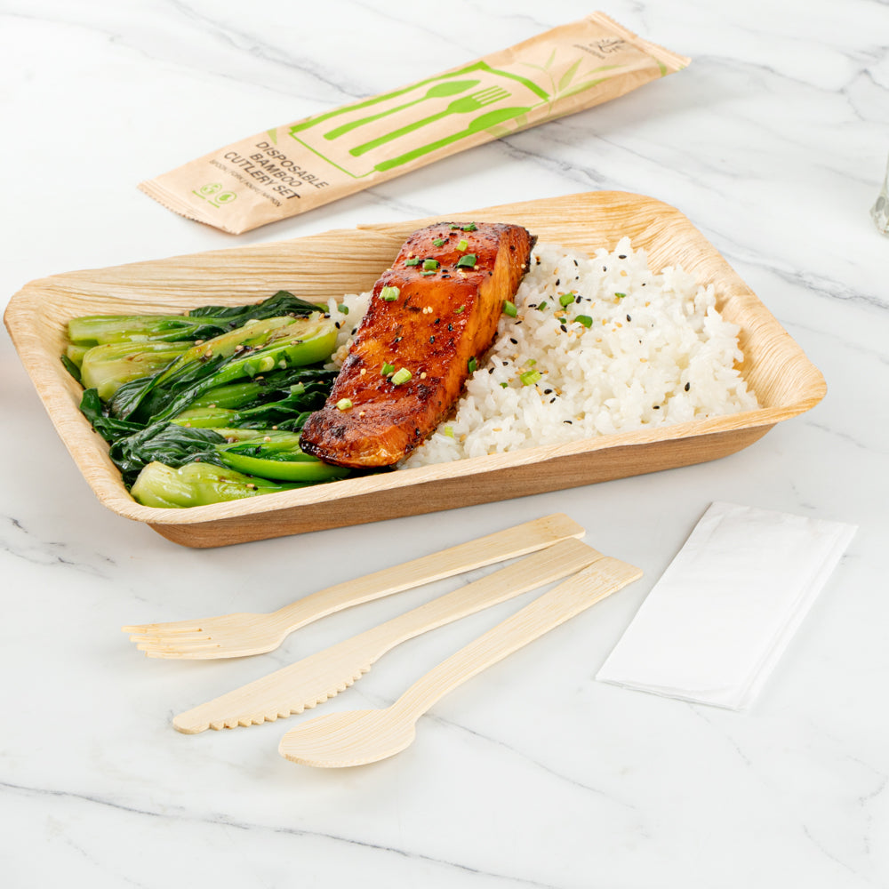 Bambuddha Natural Bamboo Disposable Cutlery Set - with Kraft Paper Pouch - 7" - 50 count box