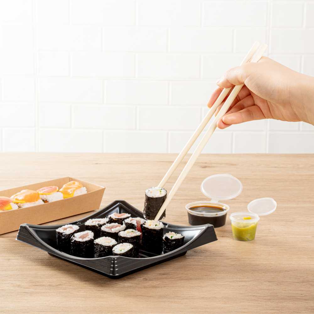 Bambuddha Round Square Natural Bamboo Modern Chopsticks - with Paper Band - 9 1/2" - 1000 count box