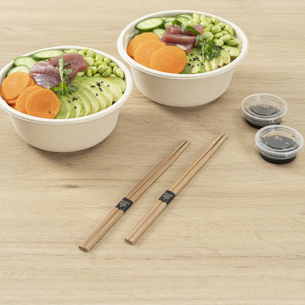 Bambuddha Square Brown Bamboo Modern Chopsticks - with Paper Band - 9 1/2" - 100 count box