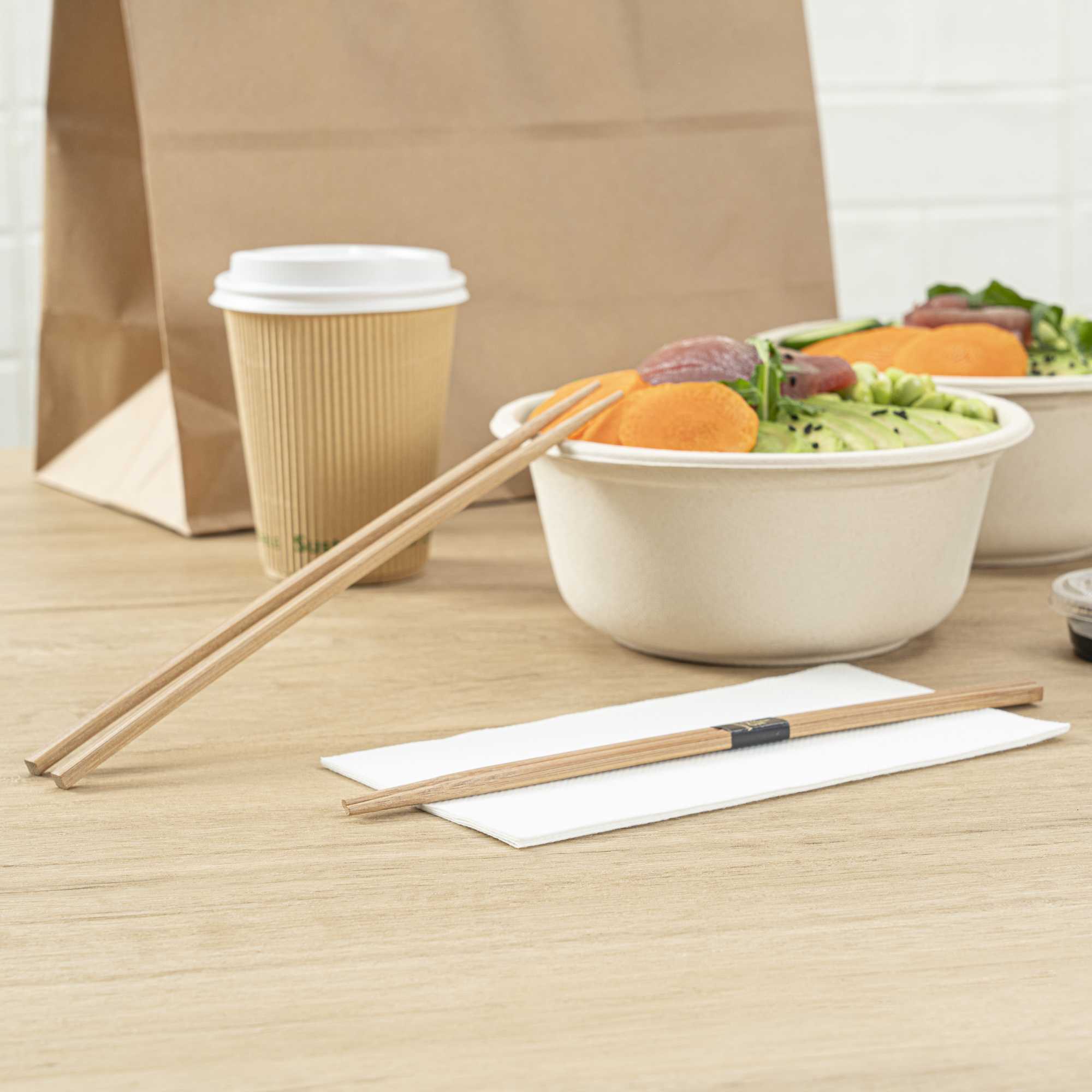Bambuddha Square Brown Bamboo Modern Chopsticks - with Paper Band - 9 1/2" - 100 count box