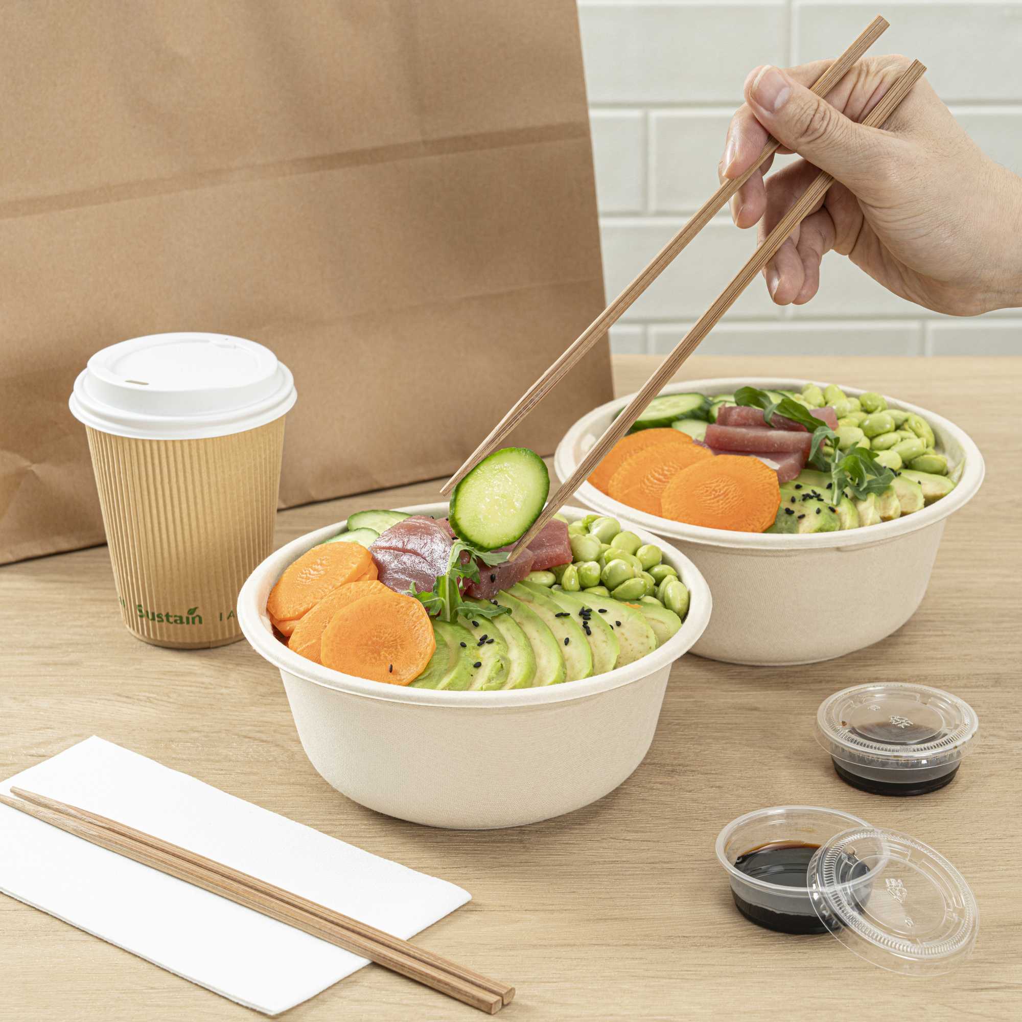Bambuddha Square Brown Bamboo Modern Chopsticks - with Paper Band - 9 1/2" - 1000 count box