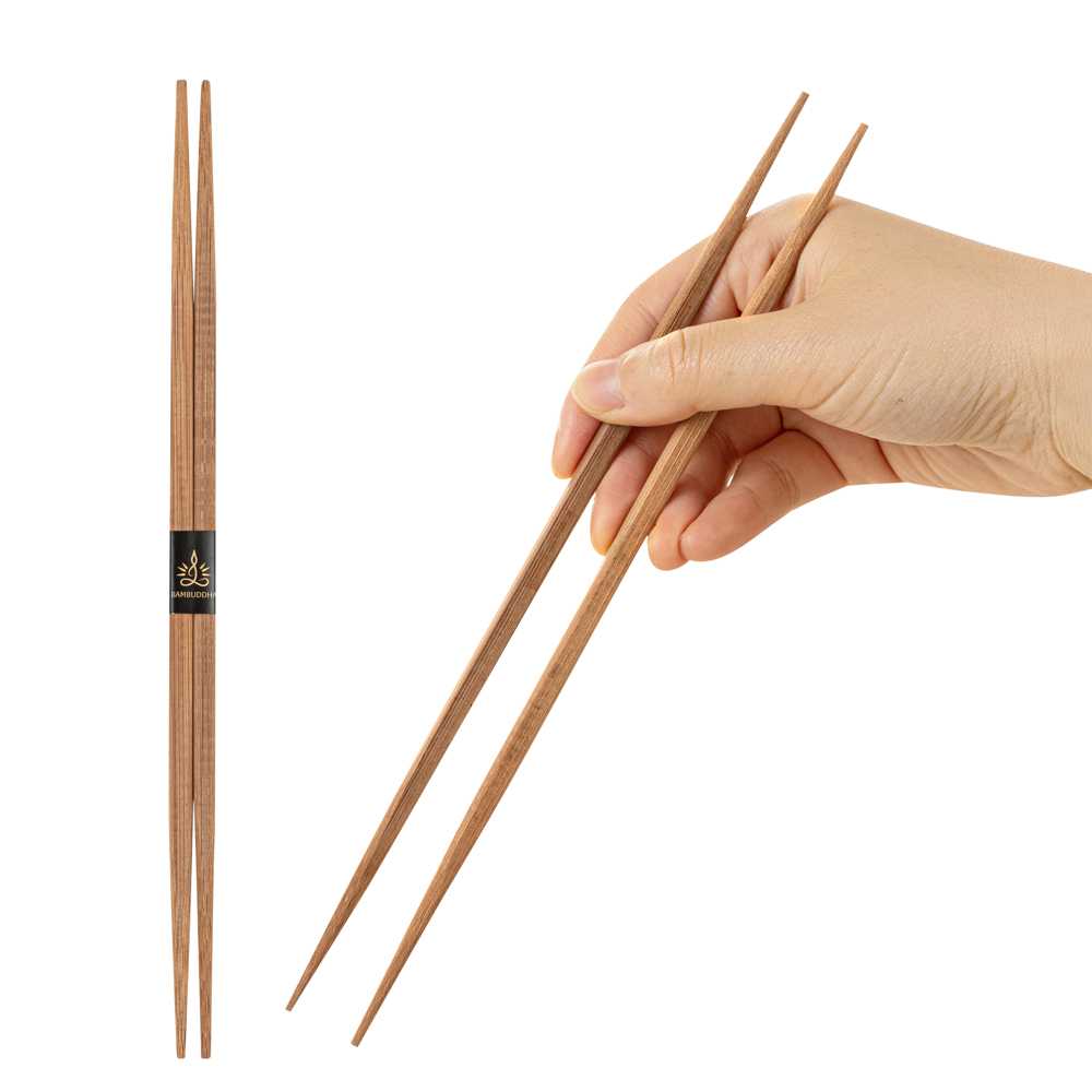 Bambuddha Brown Bamboo Contour Chopsticks - with Paper Band - 9 1/2" - 100 count box