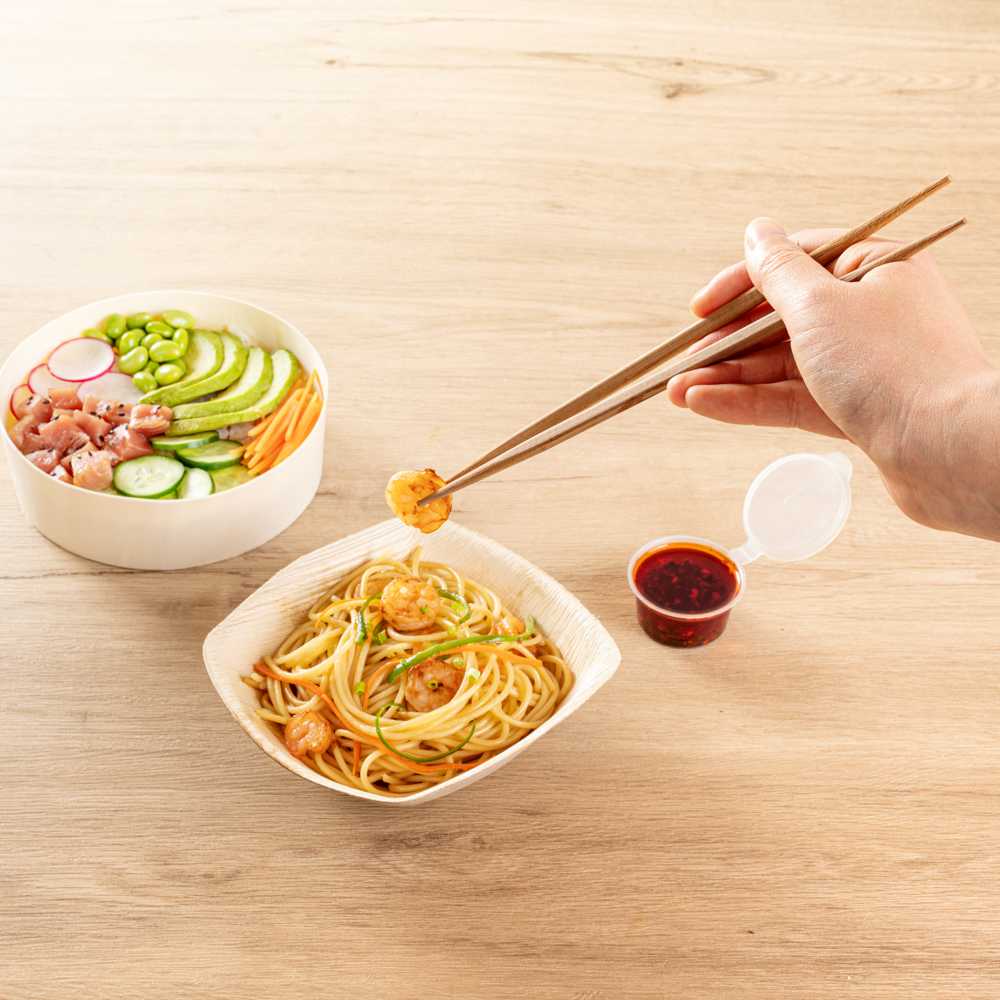 Bambuddha Brown Bamboo Contour Chopsticks - with Paper Band - 9 1/2" - 100 count box
