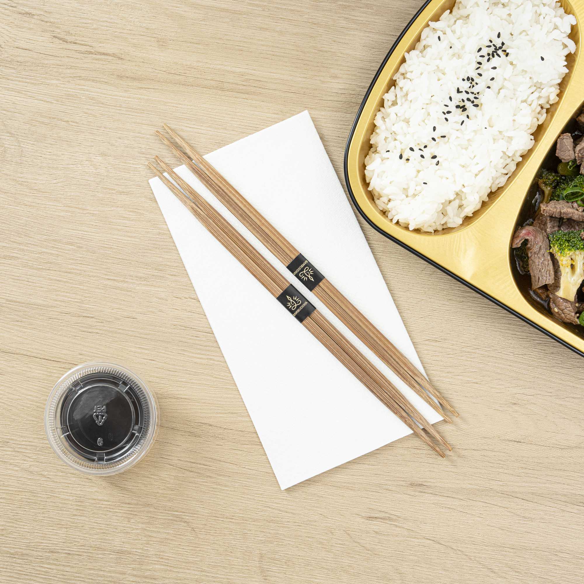Bambuddha Brown Bamboo Contour Chopsticks - with Paper Band - 9 1/2" - 100 count box